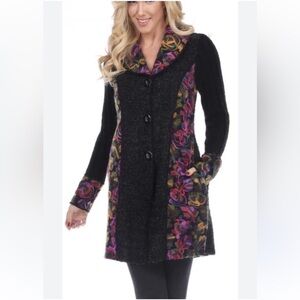 Kamana Sz 2X Womens Multicolor Floral Coat Sweater Long Sleeve Button Front